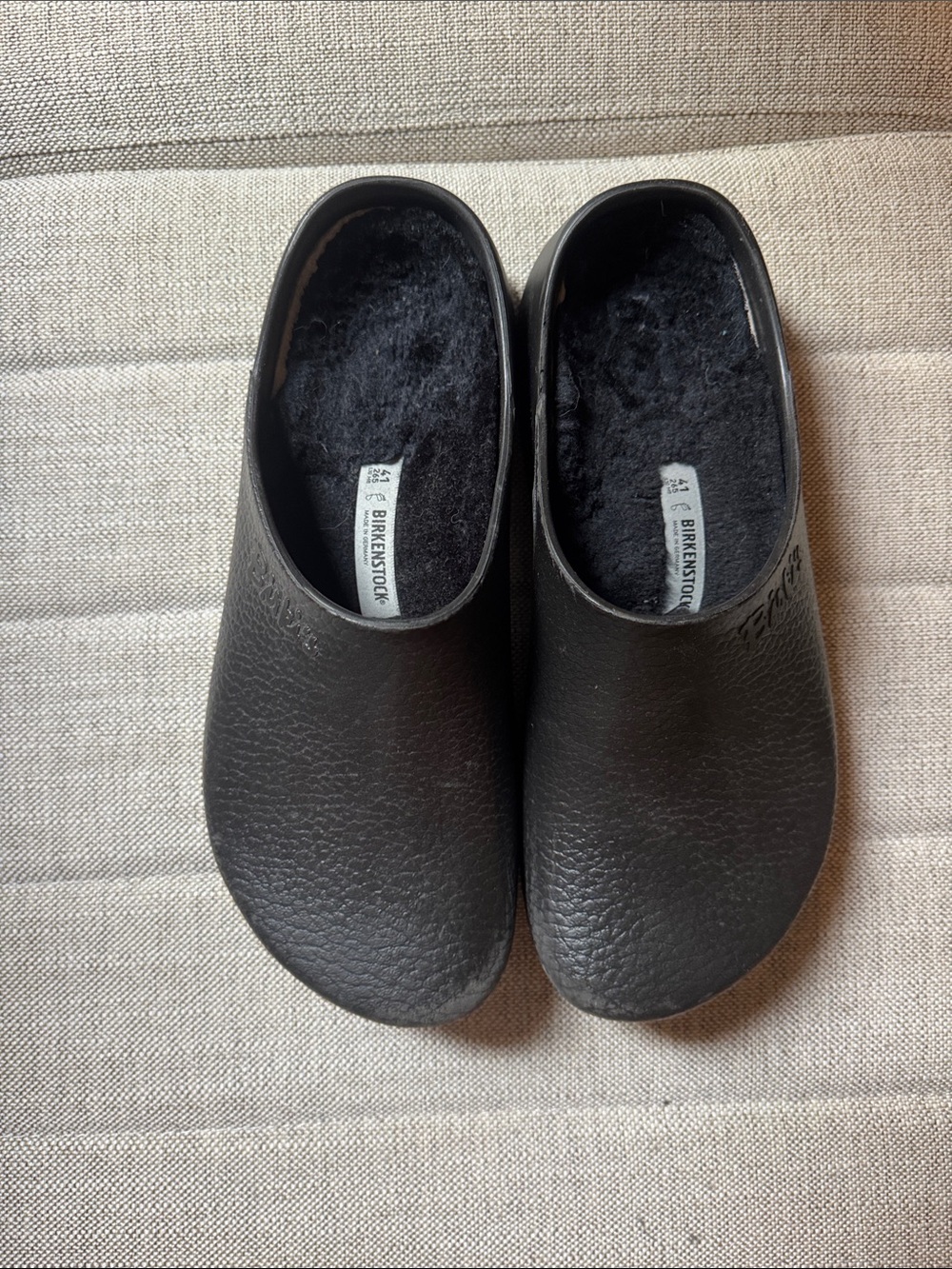 Birkenstock Black Fuzzy Lining Slip-On Clogs